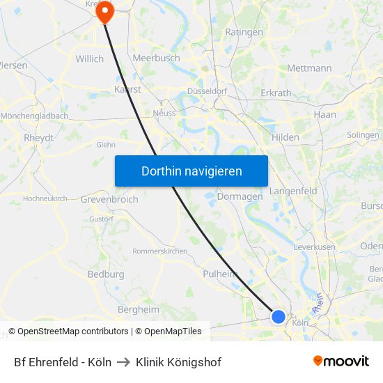 Bf Ehrenfeld - Köln to Klinik Königshof map