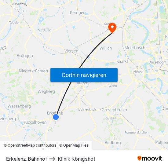 Erkelenz, Bahnhof to Klinik Königshof map