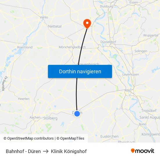 Bahnhof - Düren to Klinik Königshof map