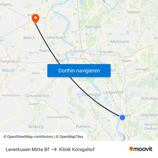 Leverkusen Mitte Bf to Klinik Königshof map