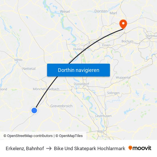 Erkelenz, Bahnhof to Bike Und Skatepark Hochlarmark map