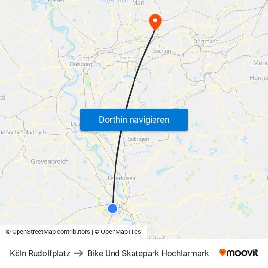 Köln Rudolfplatz to Bike Und Skatepark Hochlarmark map
