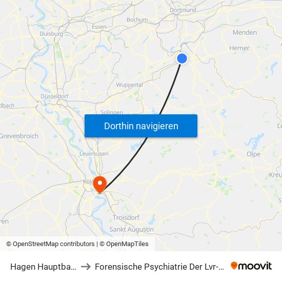 Hagen Hauptbahnhof to Forensische Psychiatrie Der Lvr-Klinik Köln map