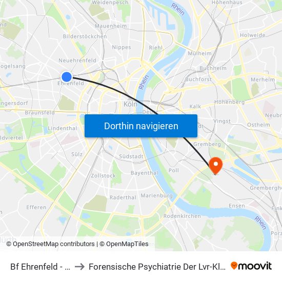 Bf Ehrenfeld - Köln to Forensische Psychiatrie Der Lvr-Klinik Köln map