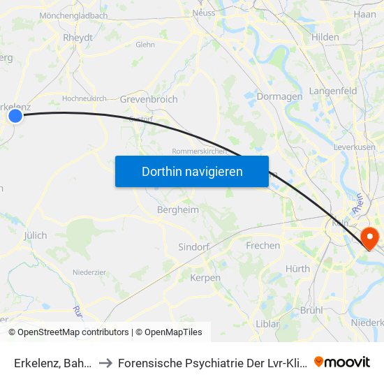 Erkelenz, Bahnhof to Forensische Psychiatrie Der Lvr-Klinik Köln map