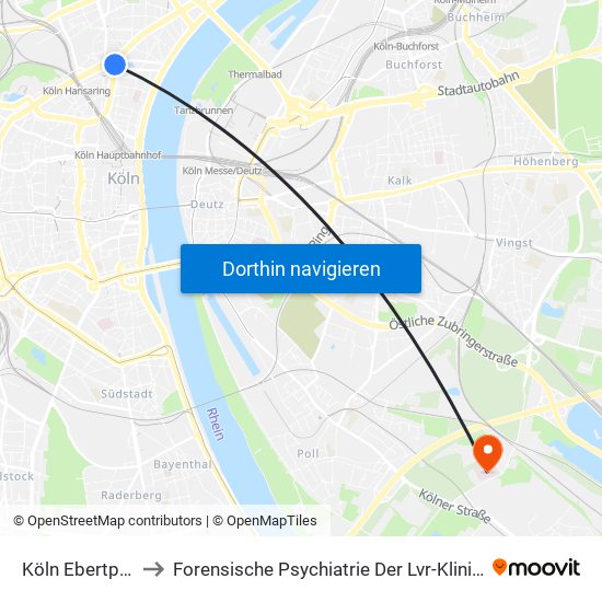 Köln Ebertplatz to Forensische Psychiatrie Der Lvr-Klinik Köln map