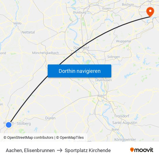 Aachen, Elisenbrunnen to Sportplatz Kirchende map