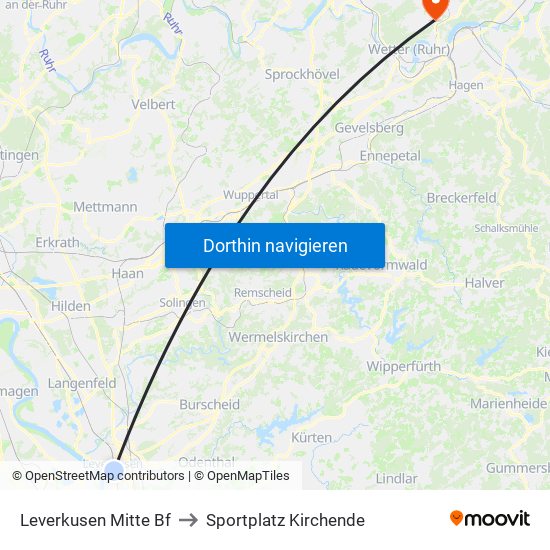 Leverkusen Mitte Bf to Sportplatz Kirchende map