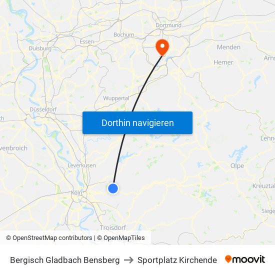 Bergisch Gladbach Bensberg to Sportplatz Kirchende map