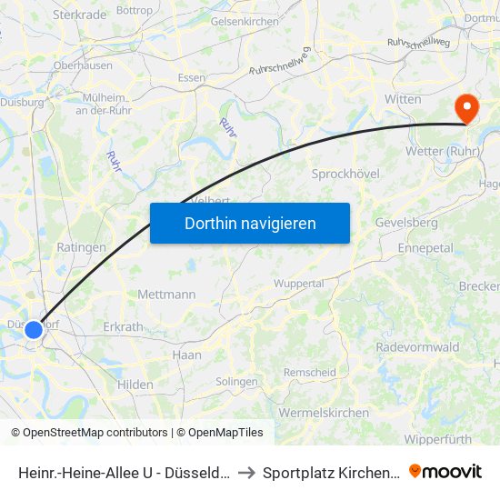 Heinr.-Heine-Allee U - Düsseldorf to Sportplatz Kirchende map