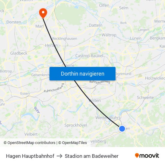 Hagen Hauptbahnhof to Stadion am Badeweiher map