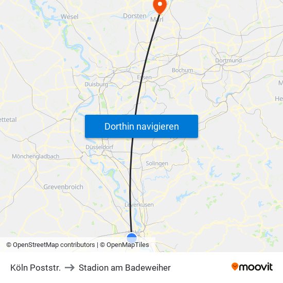 Köln Poststr. to Stadion am Badeweiher map