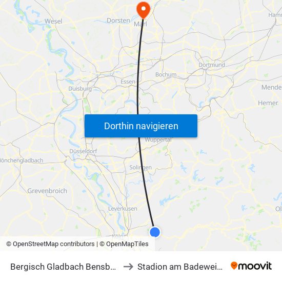 Bergisch Gladbach Bensberg to Stadion am Badeweiher map