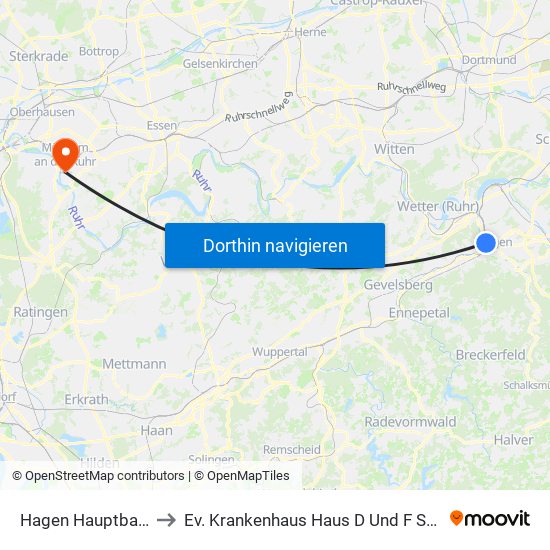 Hagen Hauptbahnhof to Ev. Krankenhaus Haus D Und F Schulstraße map