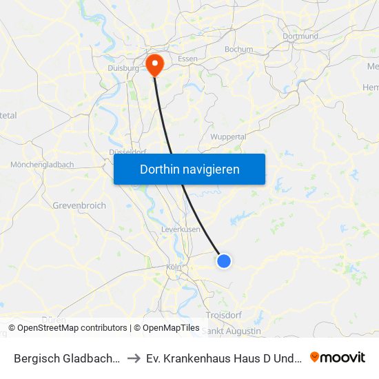 Bergisch Gladbach Bensberg to Ev. Krankenhaus Haus D Und F Schulstraße map