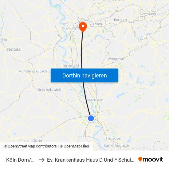 Köln Dom/Hbf to Ev. Krankenhaus Haus D Und F Schulstraße map