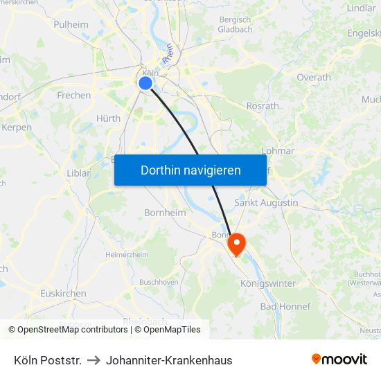 Köln Poststr. to Johanniter-Krankenhaus map