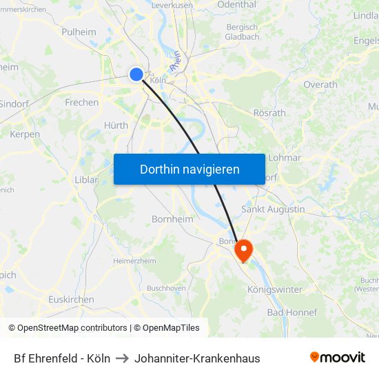 Bf Ehrenfeld - Köln to Johanniter-Krankenhaus map