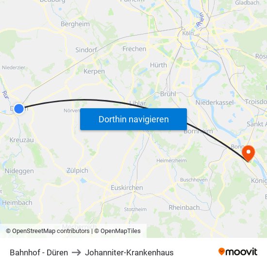 Bahnhof - Düren to Johanniter-Krankenhaus map