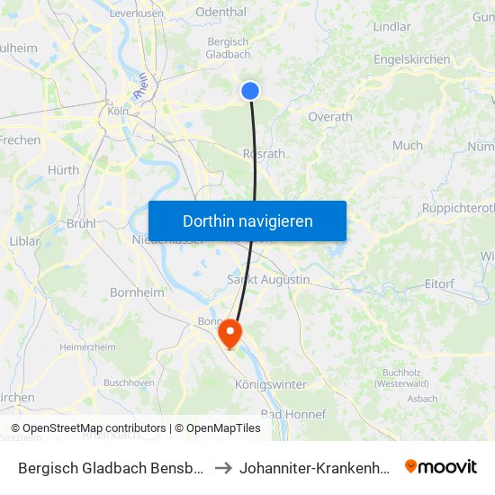 Bergisch Gladbach Bensberg to Johanniter-Krankenhaus map