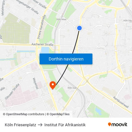 Köln Friesenplatz to Institut Für Afrikanistik map