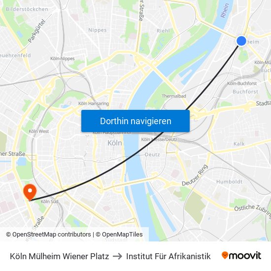 Köln Mülheim Wiener Platz to Institut Für Afrikanistik map