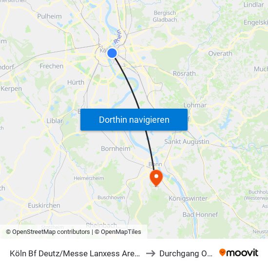 Köln Bf Deutz/Messe Lanxess Arena to Durchgang Opz map