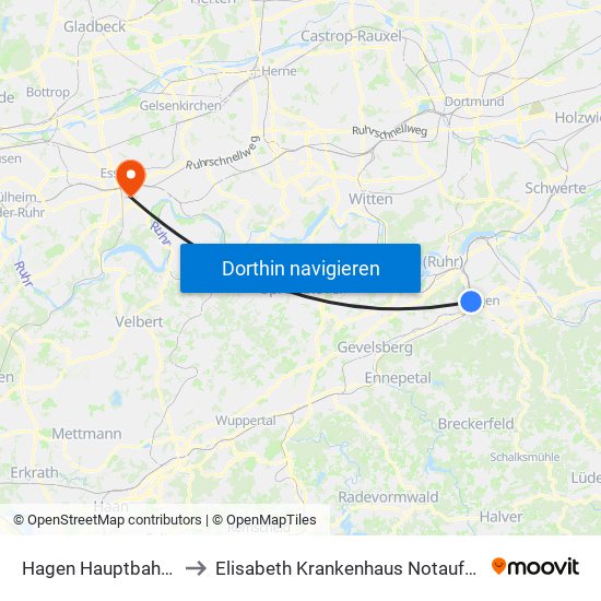 Hagen Hauptbahnhof to Elisabeth Krankenhaus Notaufnahme map