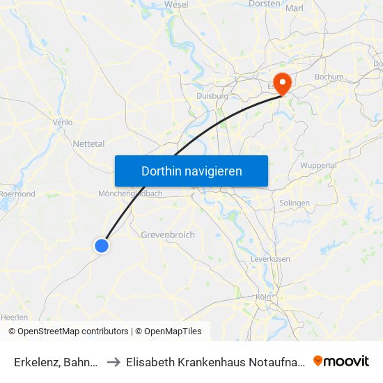 Erkelenz, Bahnhof to Elisabeth Krankenhaus Notaufnahme map