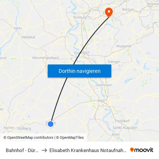 Bahnhof - Düren to Elisabeth Krankenhaus Notaufnahme map