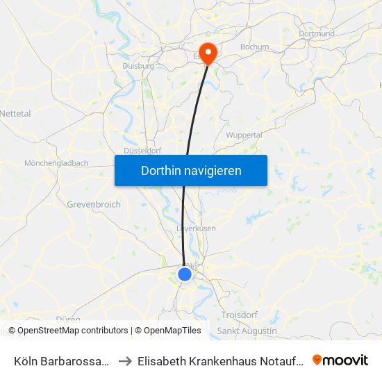 Köln Barbarossaplatz to Elisabeth Krankenhaus Notaufnahme map