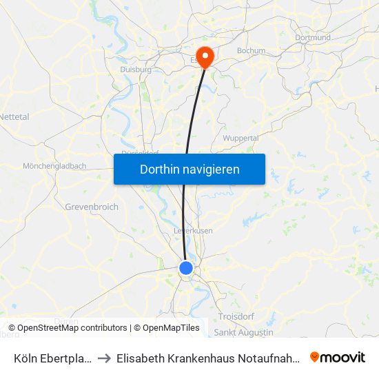 Köln Ebertplatz to Elisabeth Krankenhaus Notaufnahme map