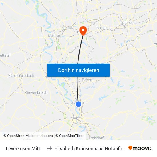 Leverkusen Mitte Bf to Elisabeth Krankenhaus Notaufnahme map