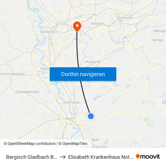 Bergisch Gladbach Bensberg to Elisabeth Krankenhaus Notaufnahme map