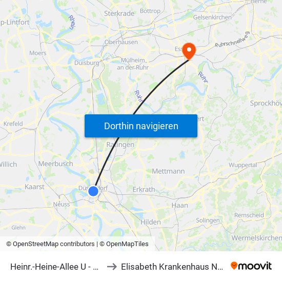 Heinr.-Heine-Allee U - Düsseldorf to Elisabeth Krankenhaus Notaufnahme map