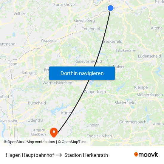 Hagen Hauptbahnhof to Stadion Herkenrath map