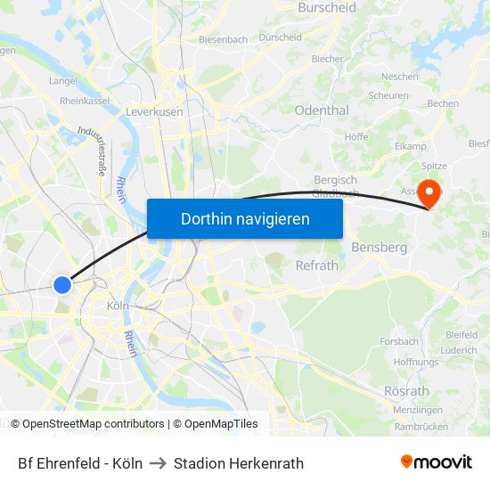 Bf Ehrenfeld - Köln to Stadion Herkenrath map