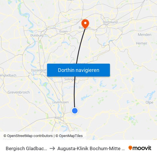 Bergisch Gladbach (S) to Augusta-Klinik Bochum-Mitte Haus 5 map