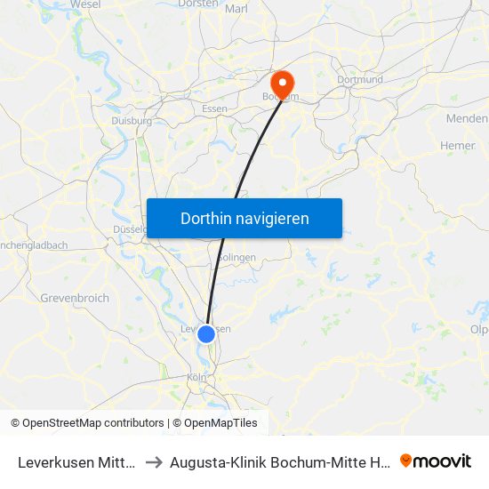 Leverkusen Mitte Bf to Augusta-Klinik Bochum-Mitte Haus 5 map