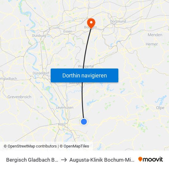 Bergisch Gladbach Bensberg to Augusta-Klinik Bochum-Mitte Haus 5 map