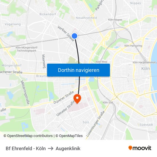 Bf Ehrenfeld - Köln to Augenklinik map