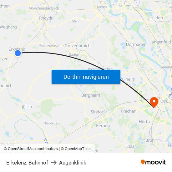 Erkelenz, Bahnhof to Augenklinik map