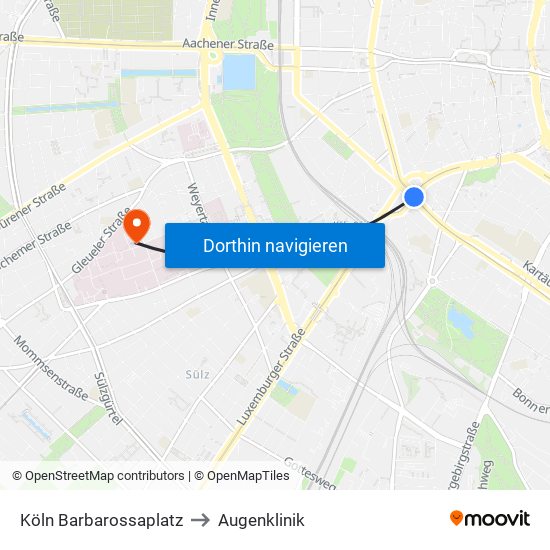 Köln Barbarossaplatz to Augenklinik map