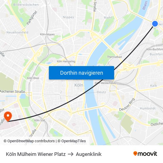 Köln Mülheim Wiener Platz to Augenklinik map