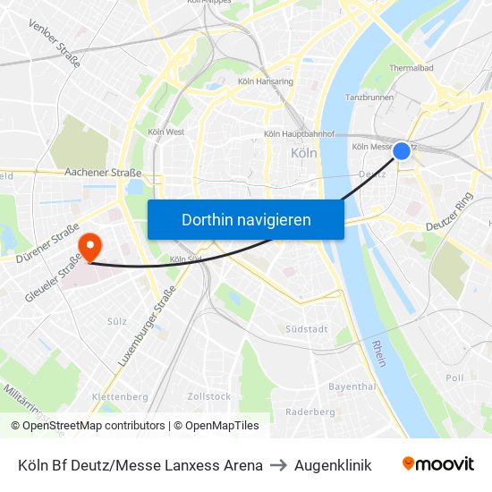 Köln Bf Deutz/Messe Lanxess Arena to Augenklinik map