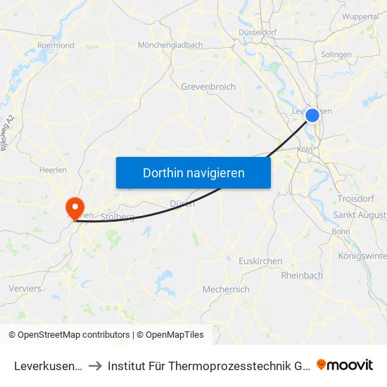 Leverkusen Mitte Bf to Institut Für Thermoprozesstechnik Gmbh An Der Fh Aachen map