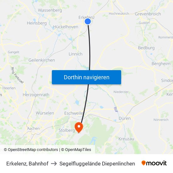 Erkelenz, Bahnhof to Segelfluggelände Diepenlinchen map