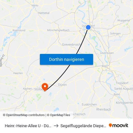 Heinr.-Heine-Allee U - Düsseldorf to Segelfluggelände Diepenlinchen map
