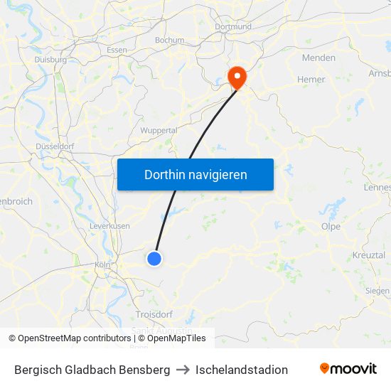 Bergisch Gladbach Bensberg to Ischelandstadion map