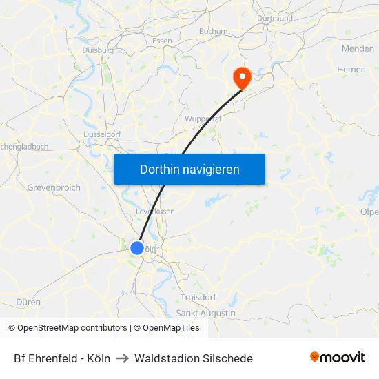 Bf Ehrenfeld - Köln to Waldstadion Silschede map